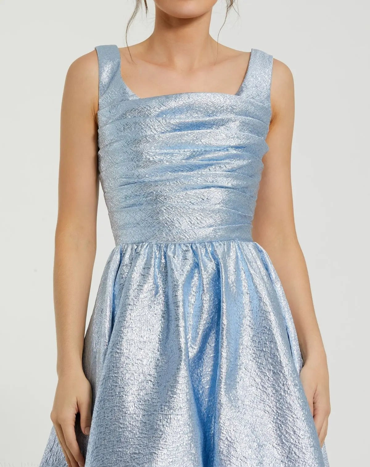 Ice Blue Square Neck Sleeveless Metallic Midi Dress