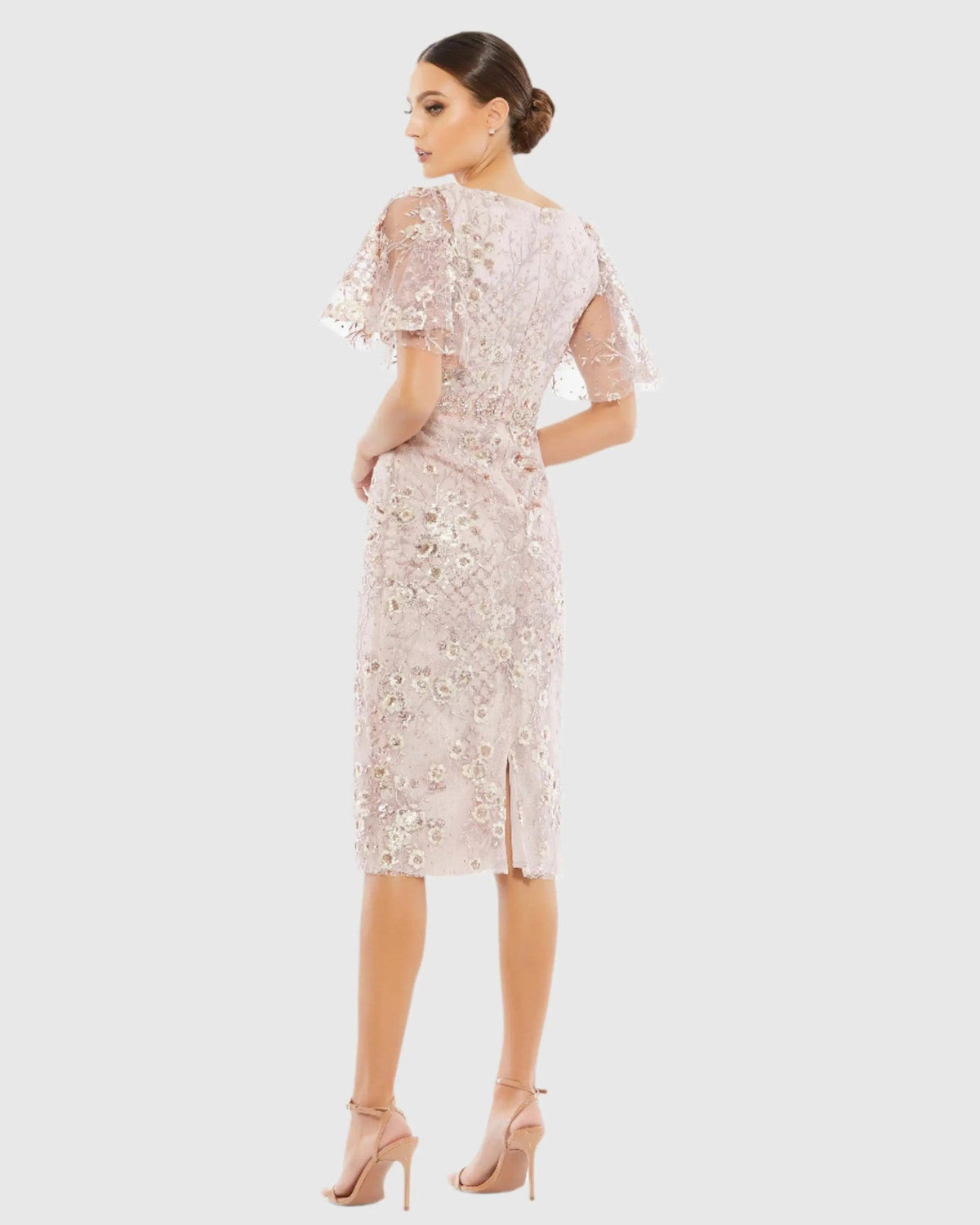 Rose Pink Embellished Butterfly Sleeve Cocktail Dress