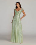 Sage Embellished V-Neck Cap Sleeve Gown