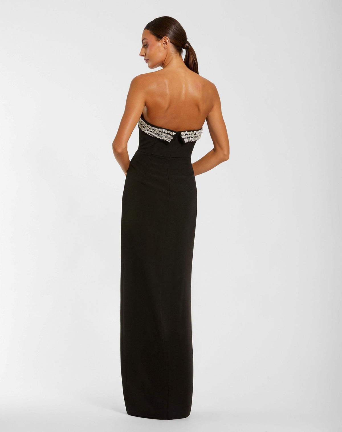 Black Rhinestone Embellished Strapless Column Gown