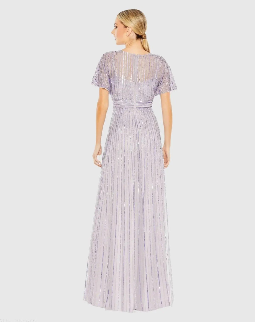 Purple Sequined Butterfly Sleeve Flowy Gown