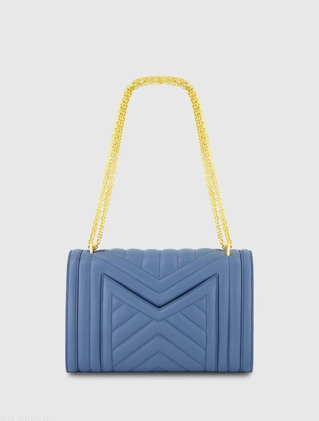 Blue Quilted Napa Leather Handbag With Gold Chain