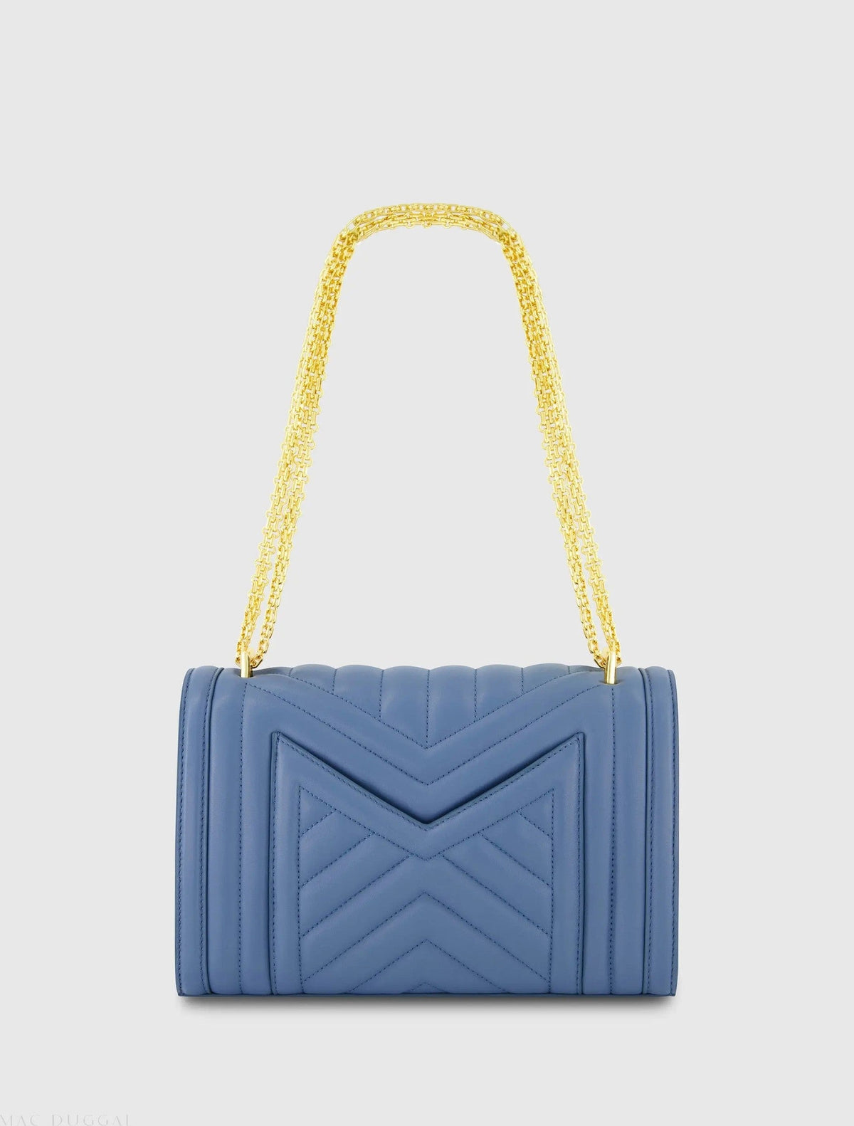 Blue Quilted Napa Leather Handbag With Gold Chain