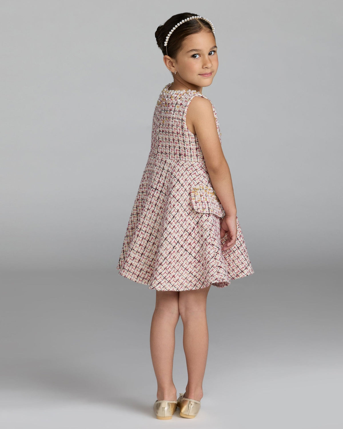 Girls Cherry Beaded Boucle Mini Dress