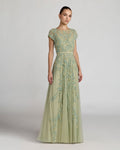 Sage Floral Embellished Cap Sleeve Gown