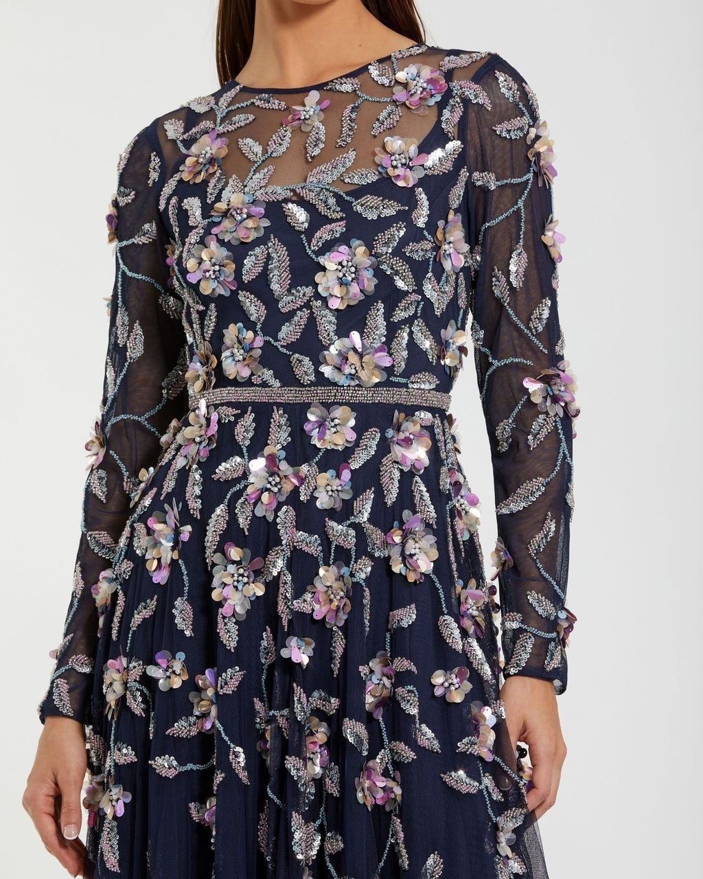 Petite Midnight Multi Floral Embellished Evening Gown