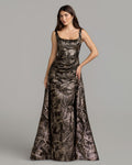 Bronze Metallic Floral Brocade Gown with Overskirt