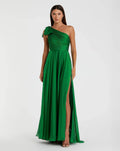Pleated One Shoulder Chiffon Gown