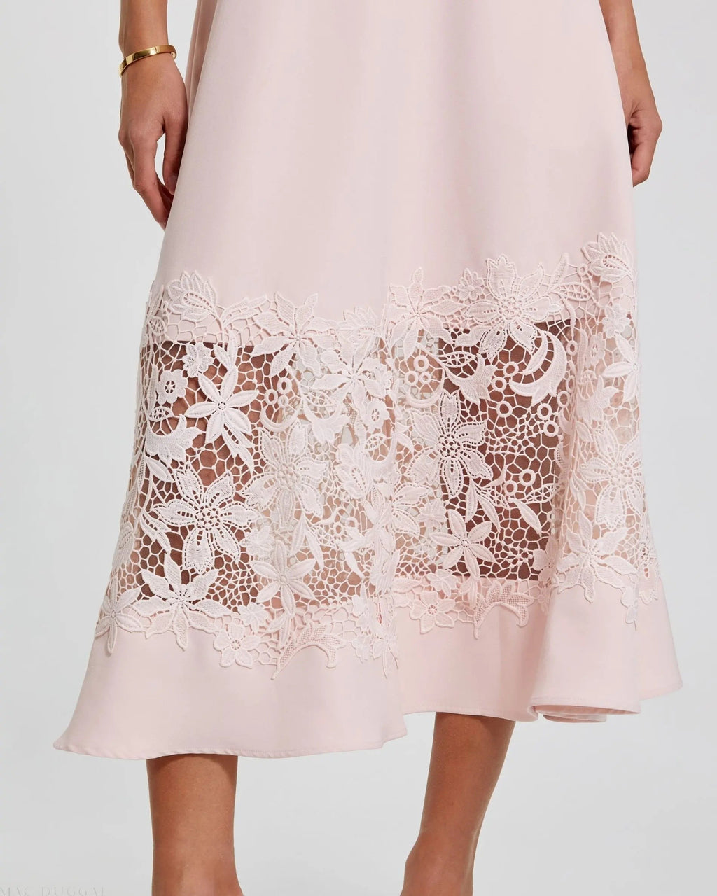 Pink Crepe Boat Neck Midi Dress With Applique Cut Out