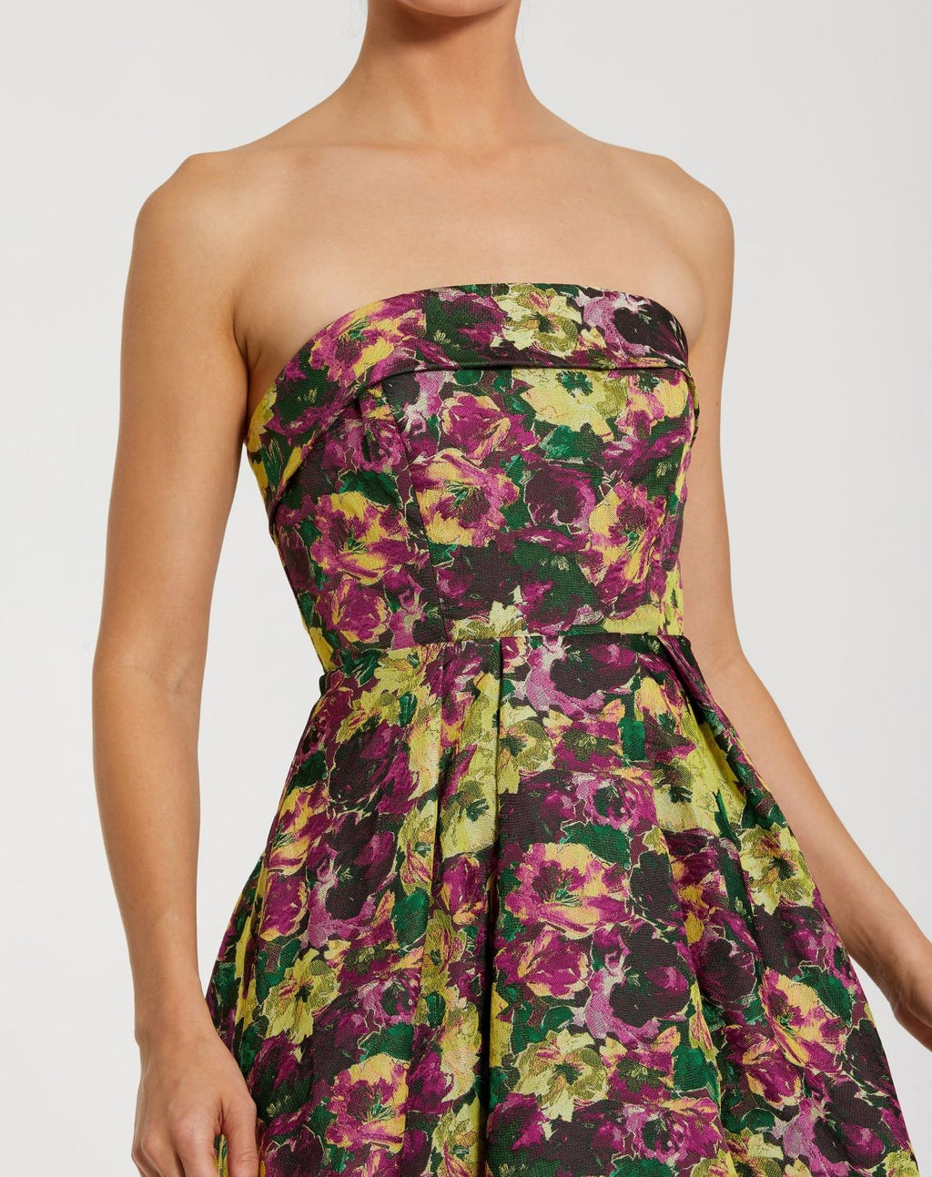 Plum Multi Strapless Brocade A-Line Midi Dress