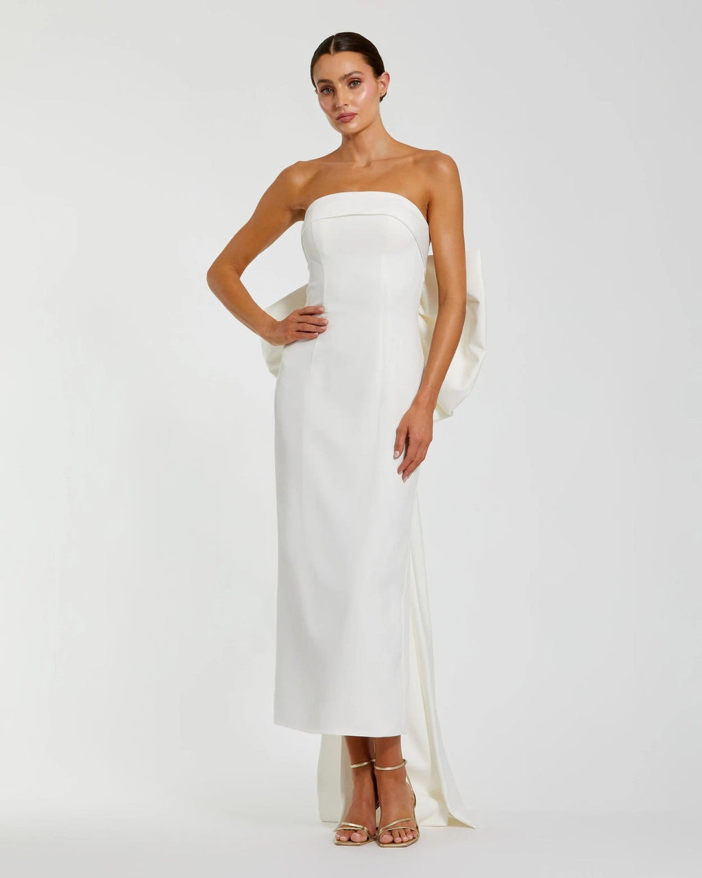 Ivory Strapless Crepe Sheath Dress with Bow