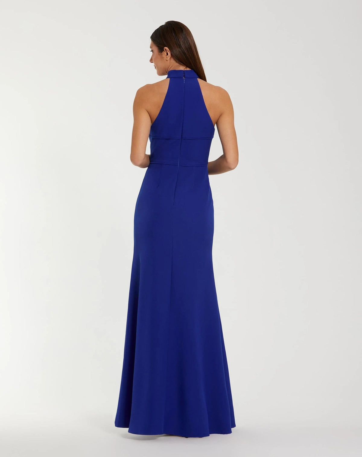 Blue Sleeveless Halter Neck Gown with Rosette Detail