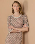 Light Rose Pearl Embellished 3/4 Sleeve Gown
