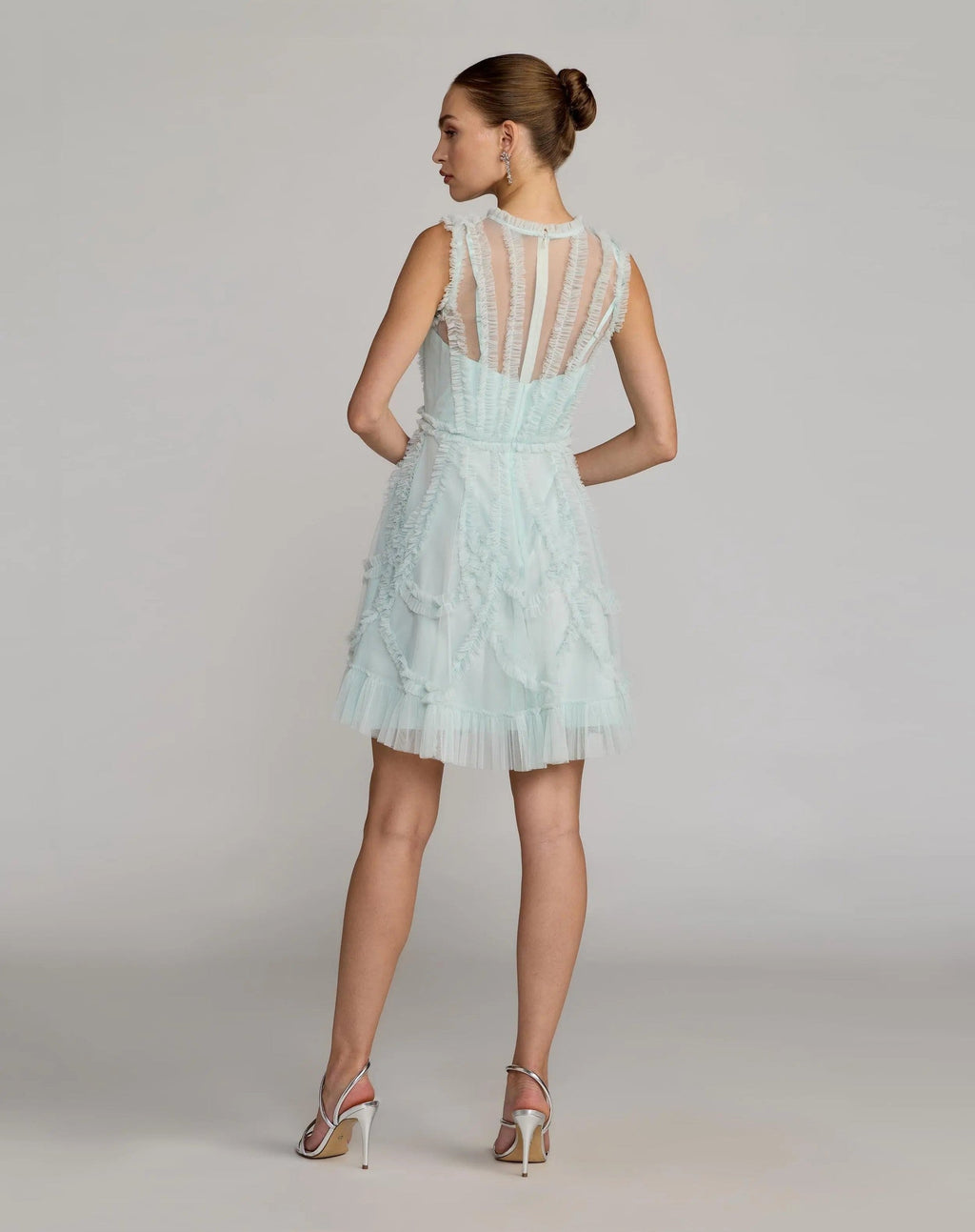 Aqua High Neck Sleeveless Micro Ruffle Mini Dress
