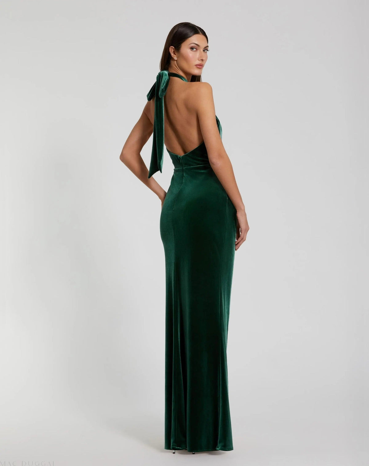 Emerald Velvet Cut Out Halter Gown