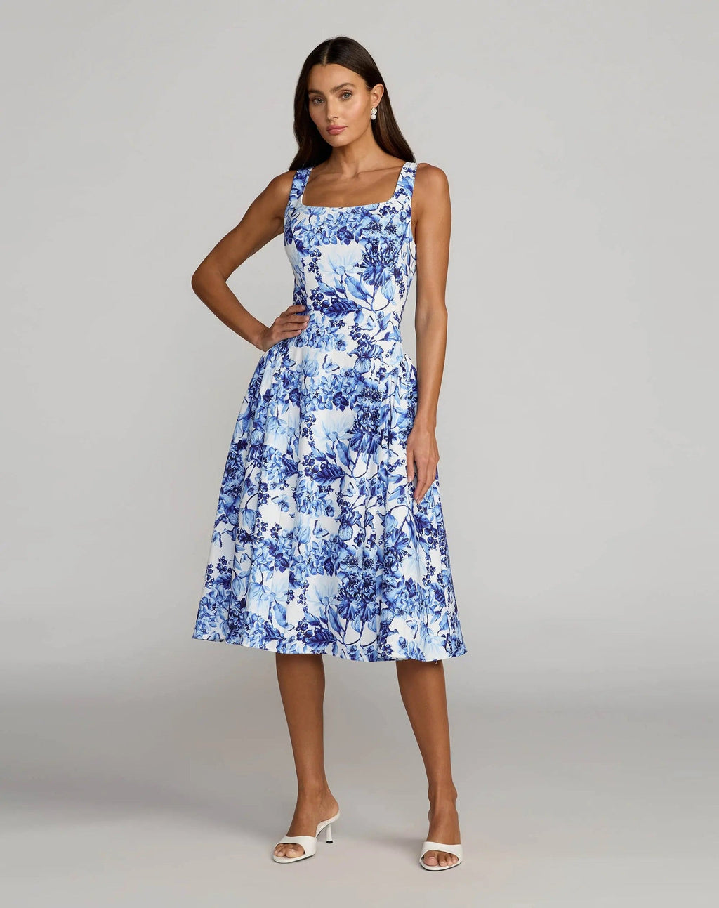 Blue Multi Sleeveless Floral A-Line Midi Dress