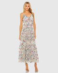Nude Multi Floral Ruffle Tiered Maxi Dress