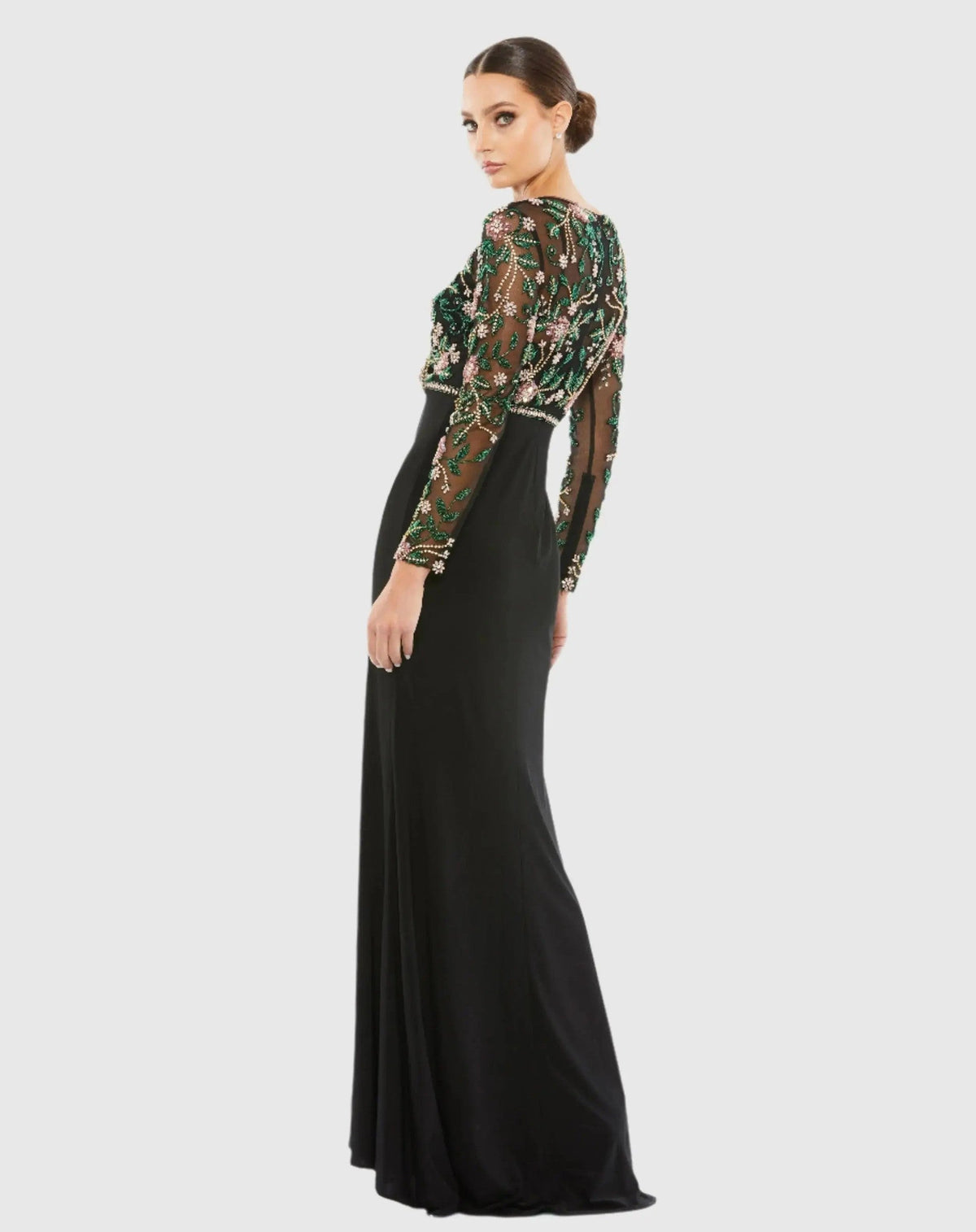 Black Beaded Illusion High Neck Trumpet Gown