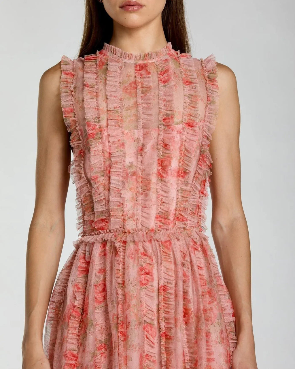 Rose Multi Floral Print Ruffle Maxi Dress