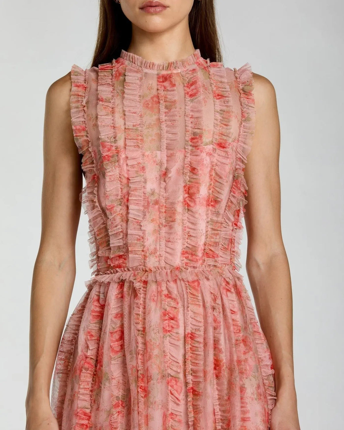 Rose Multi Floral Print Ruffle Maxi Dress