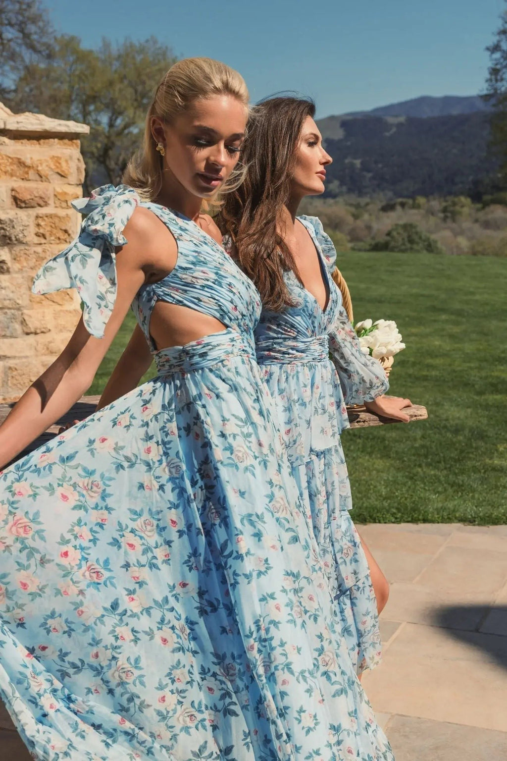 Aqua Multi Floral Chiffon One Shoulder Gown