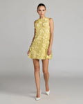 Yellow 3D Floral Embellished Sleeveless Mini Dress