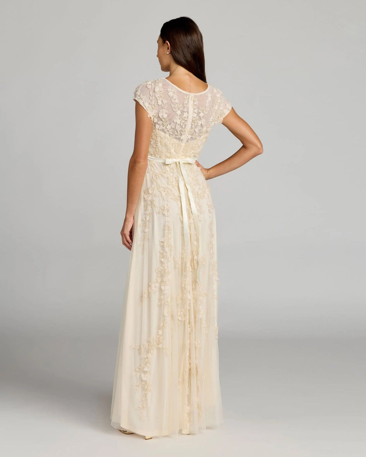 Butter Floral Embellished Cap Sleeve Gown