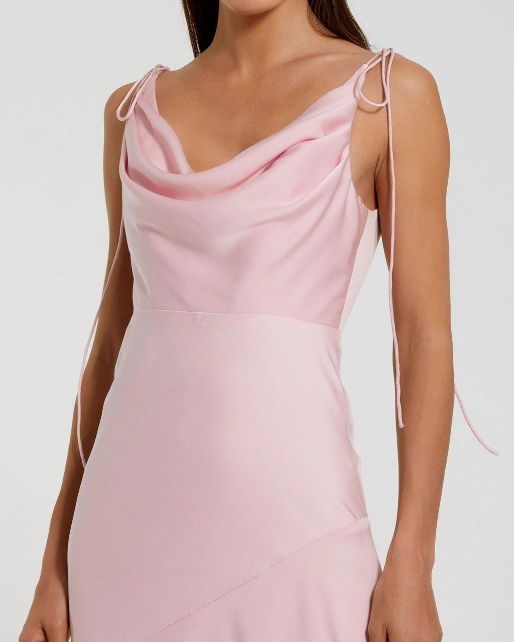 Powder Pink Charmeuse Cowl Neck Gown with Bow Straps