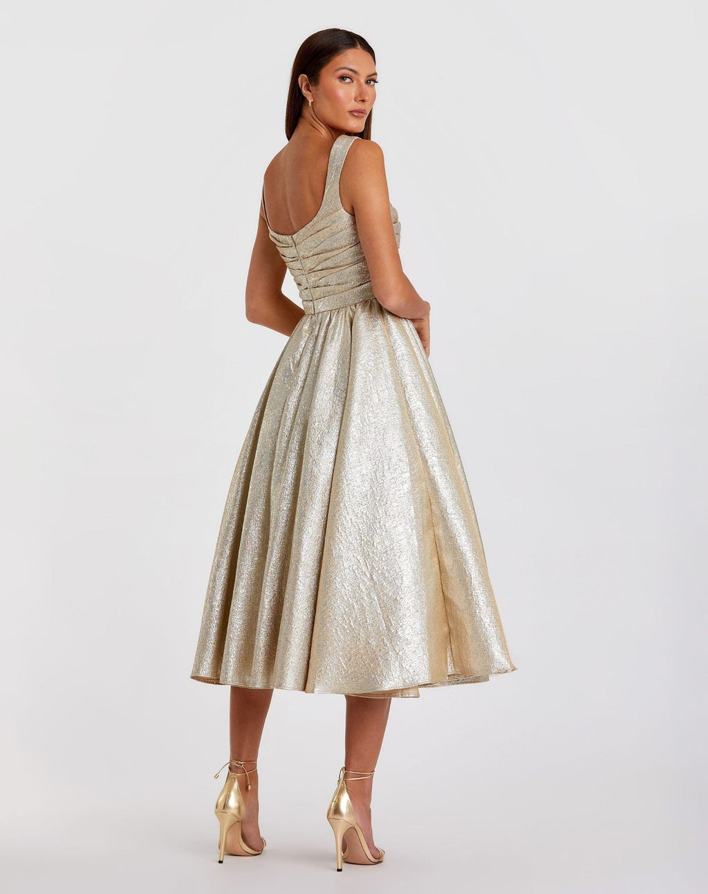 Oyster Square Neck Sleeveless Metallic Midi Dress