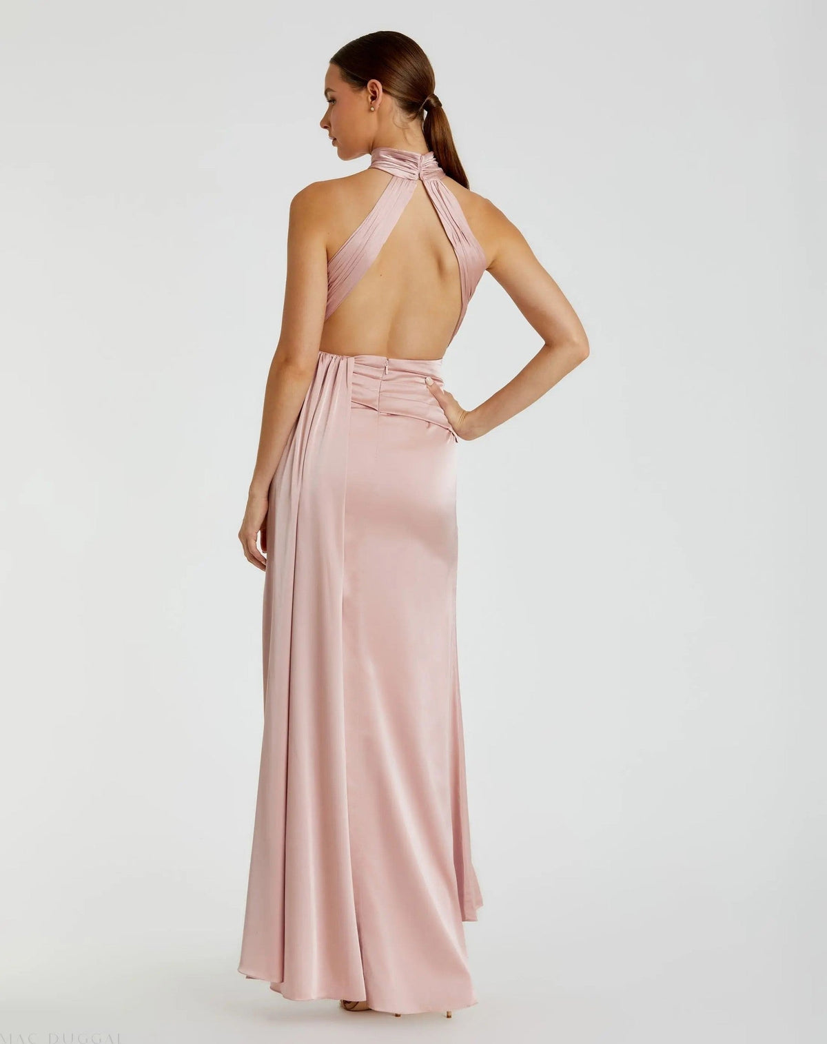 Shell Pink Sleeveless Open Back Satin Gown