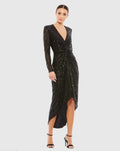 Sequined High Low Front Twist Midi Dress
