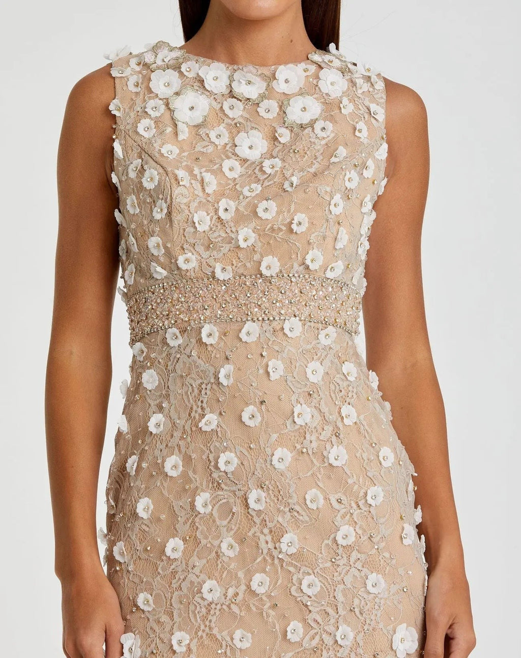 Nude Floral Applique Sleeveless Midi Dress