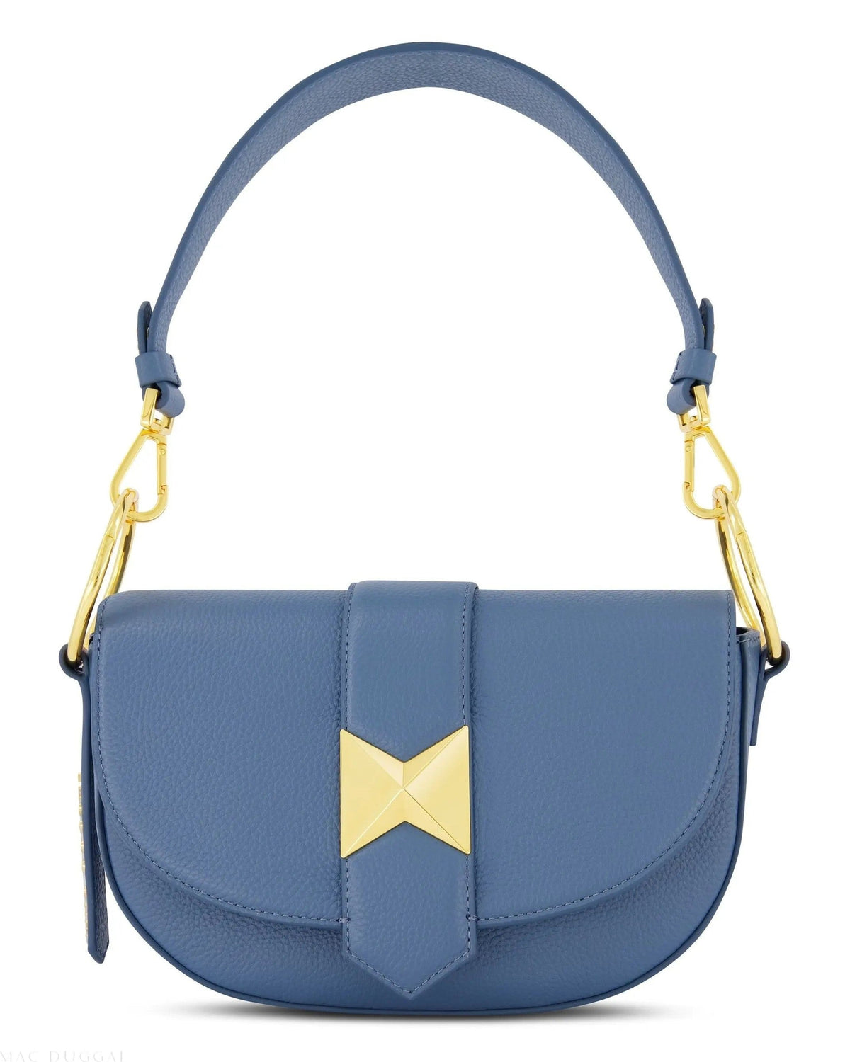 Blue Grain Leather Saddle Bag With Gold Hardware