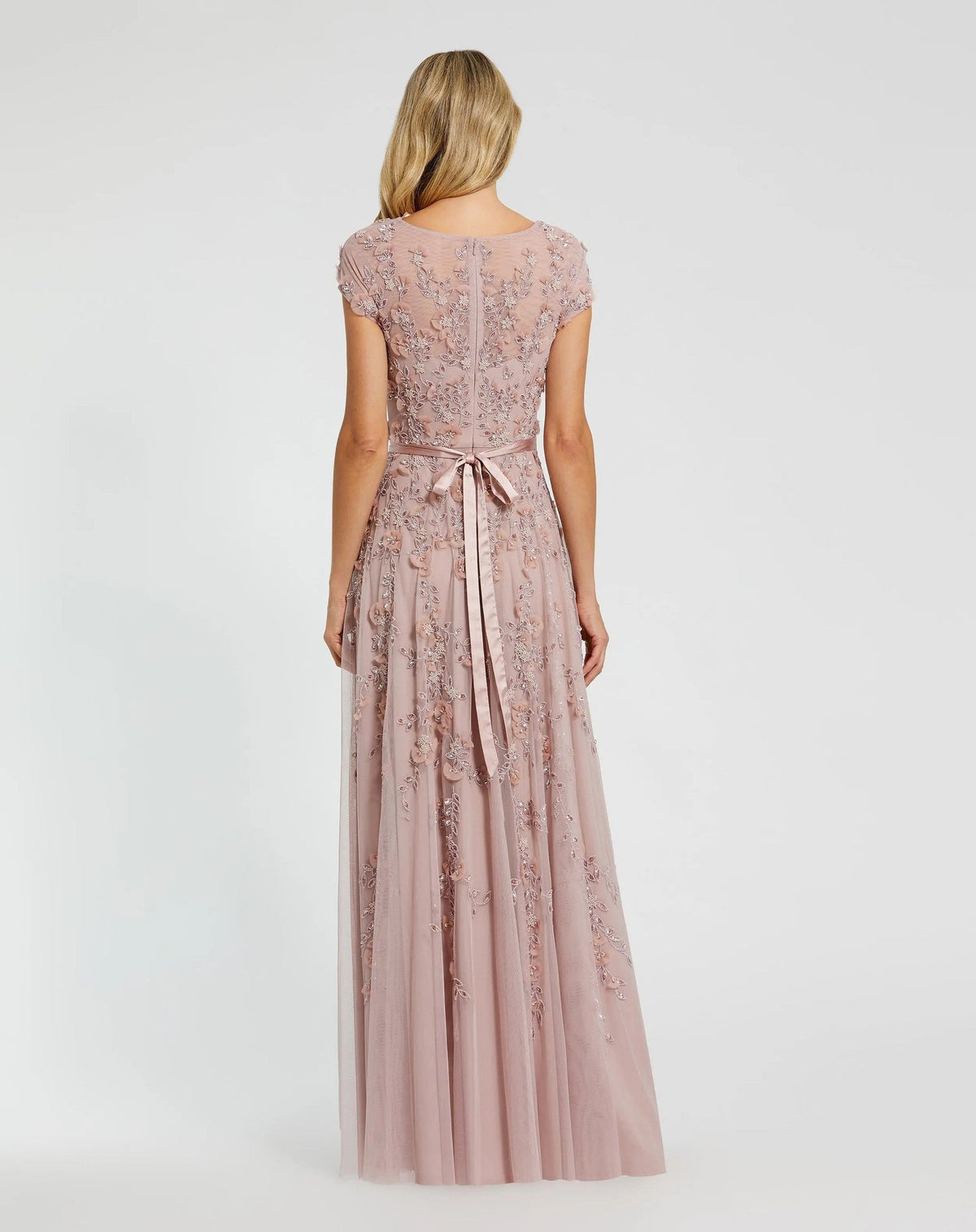 Mocha Floral Embellished Cap Sleeve Gown
