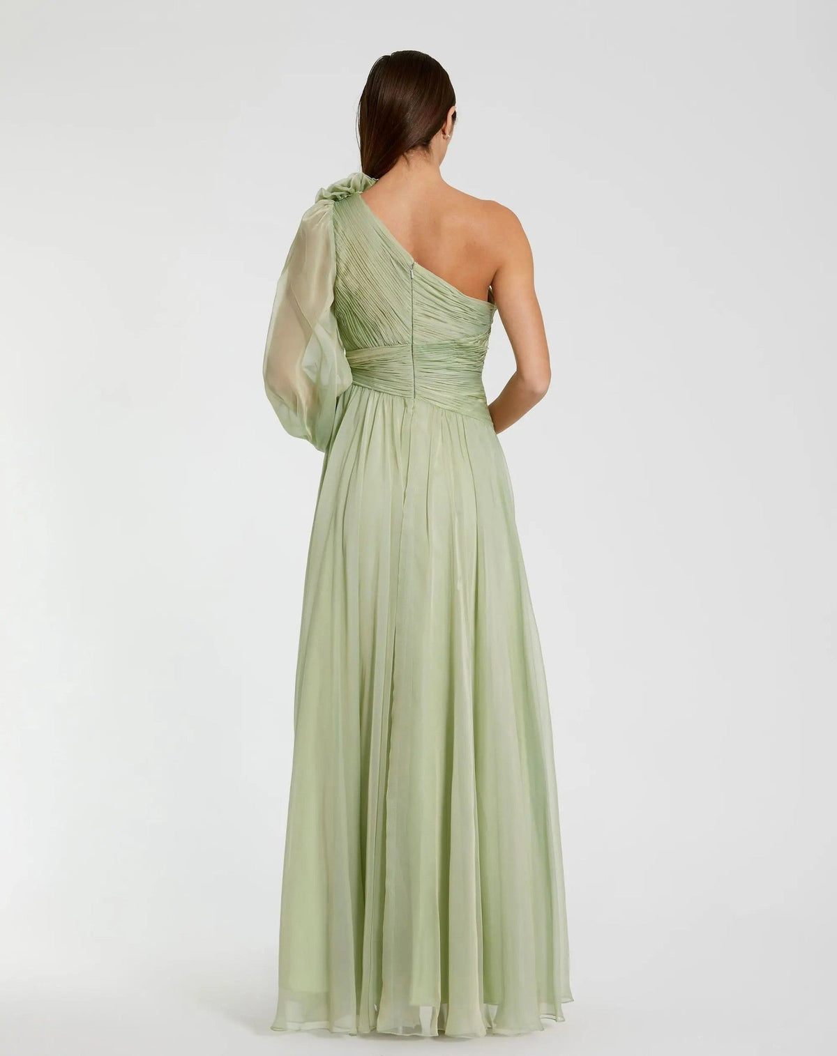 Sage One Shoulder 3D Flower Gown With Slit