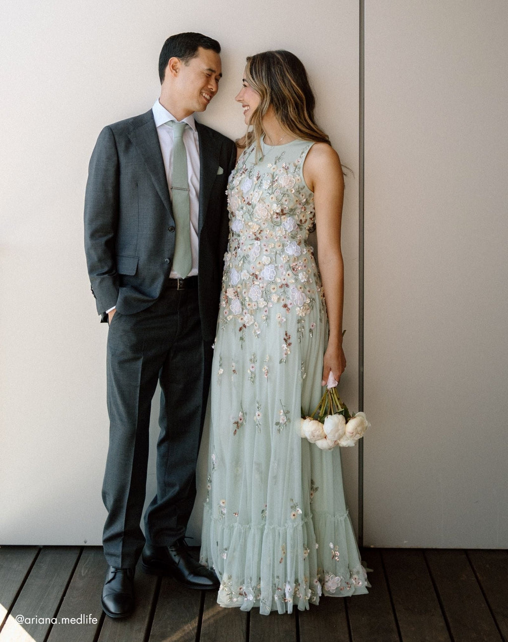 Sage Multi Floral Embellished High Neck Sleeveless Gown