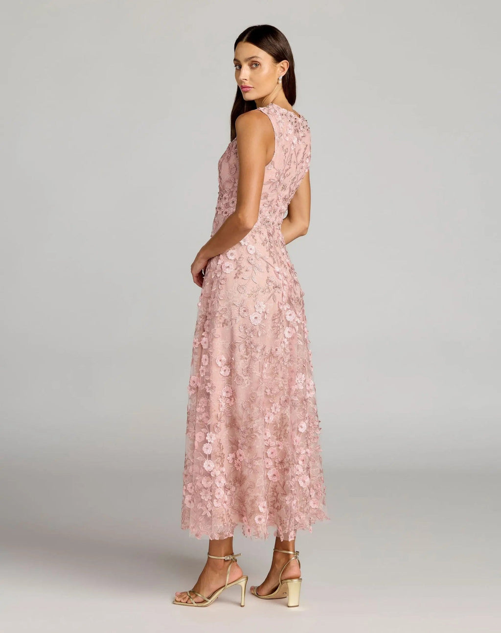 Petite Rose Floral Embroidered High Neck Midi Dress