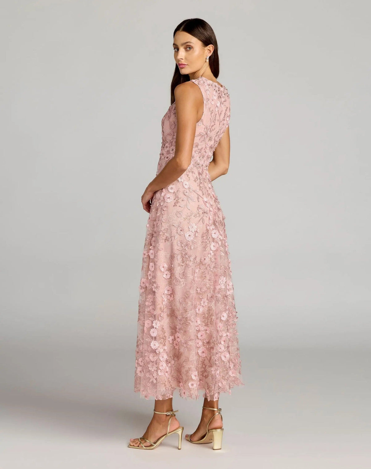 Petite Rose Floral Embroidered High Neck Midi Dress