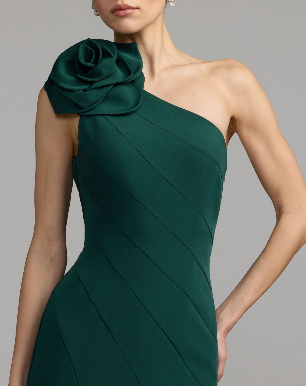 Emerald One Shoulder Mermaid Gown With 3D Flower