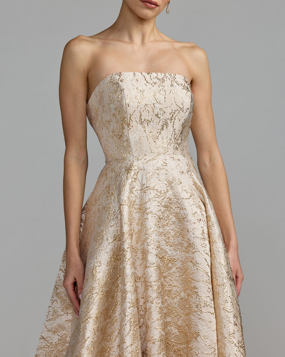 Champagne Gold Metallic Brocade Ball Gown