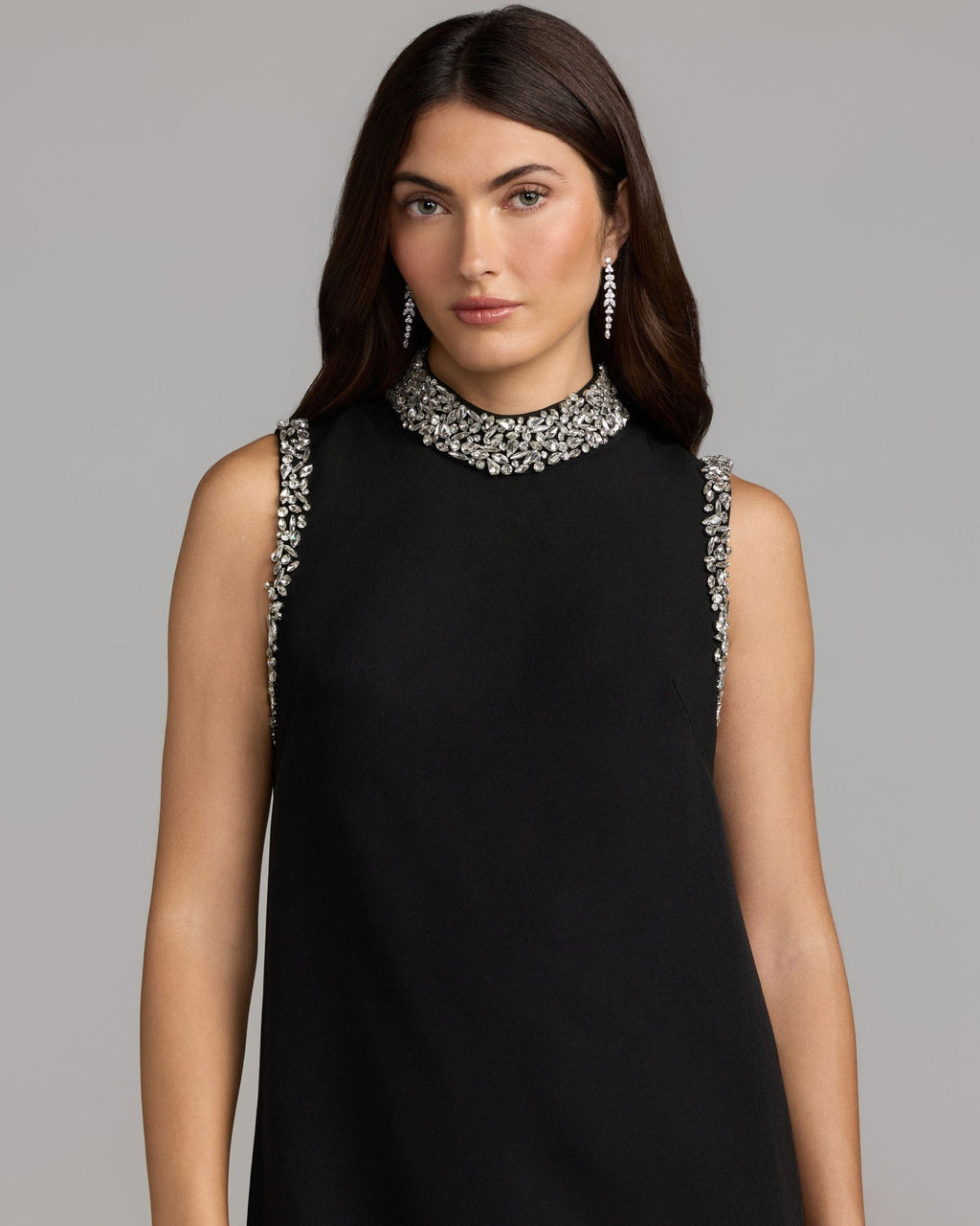 Black Embellished Mock Neck Mini Dress