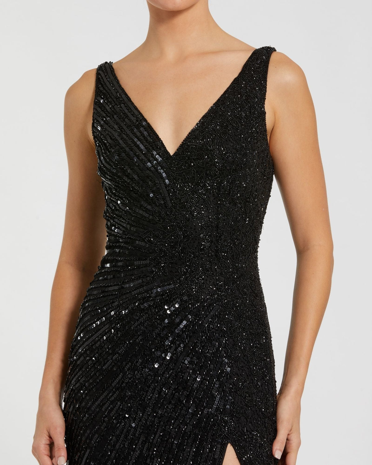 Black Beaded Floral Sleeveless Gown