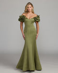 Pear Off The Shoulder Gown With 3D Floral Sleeves