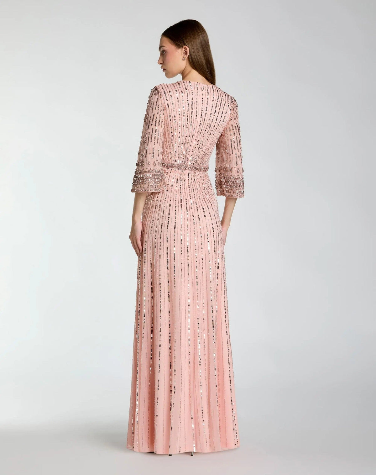Rose High Neck Embellished Gown With 3/4 Sleeves