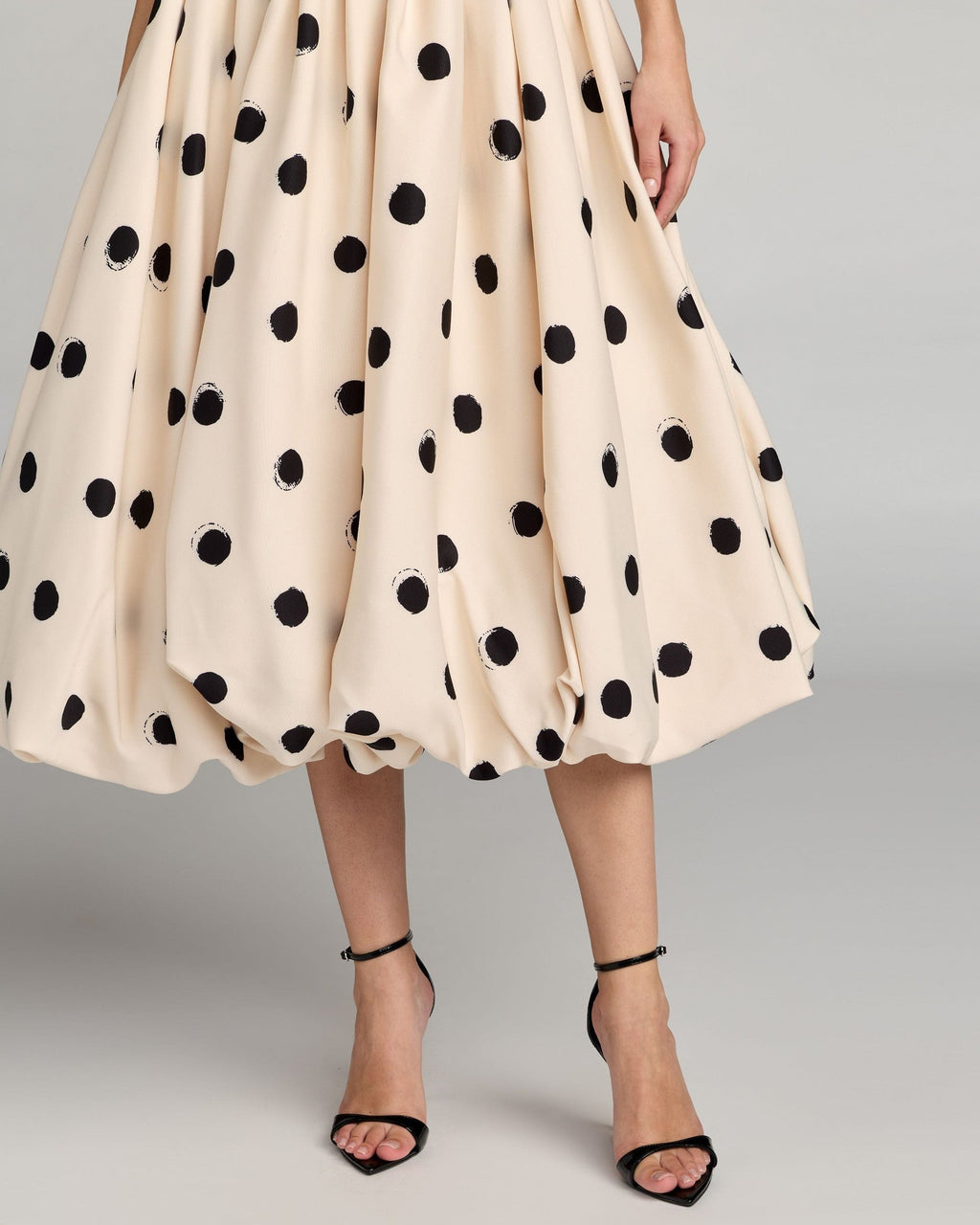Ivory Strapless Polka Dot Bubble Hem Midi Dress