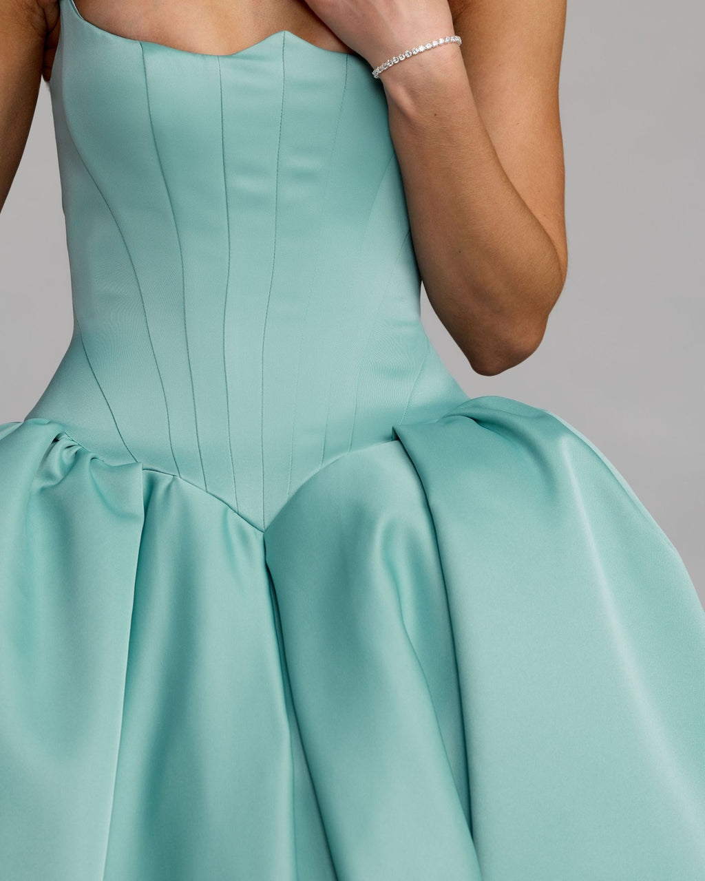 Seafoam Strapless Satin Corset Ball Gown