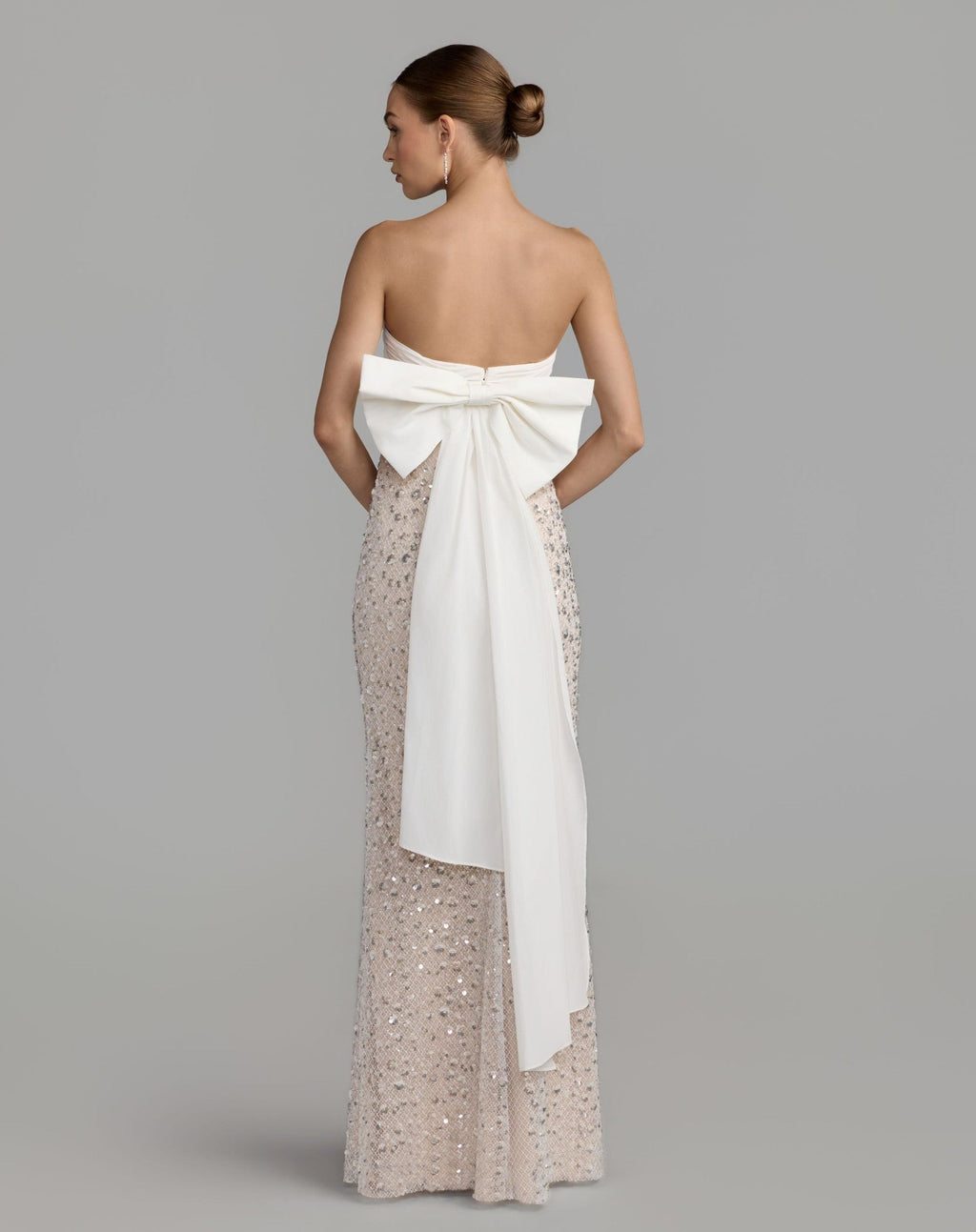 Ivory Strapless Embellished Column Gown With Bow