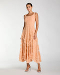 Peach Scoop Neck Sleeveless Micro Ruffle Midi Dress