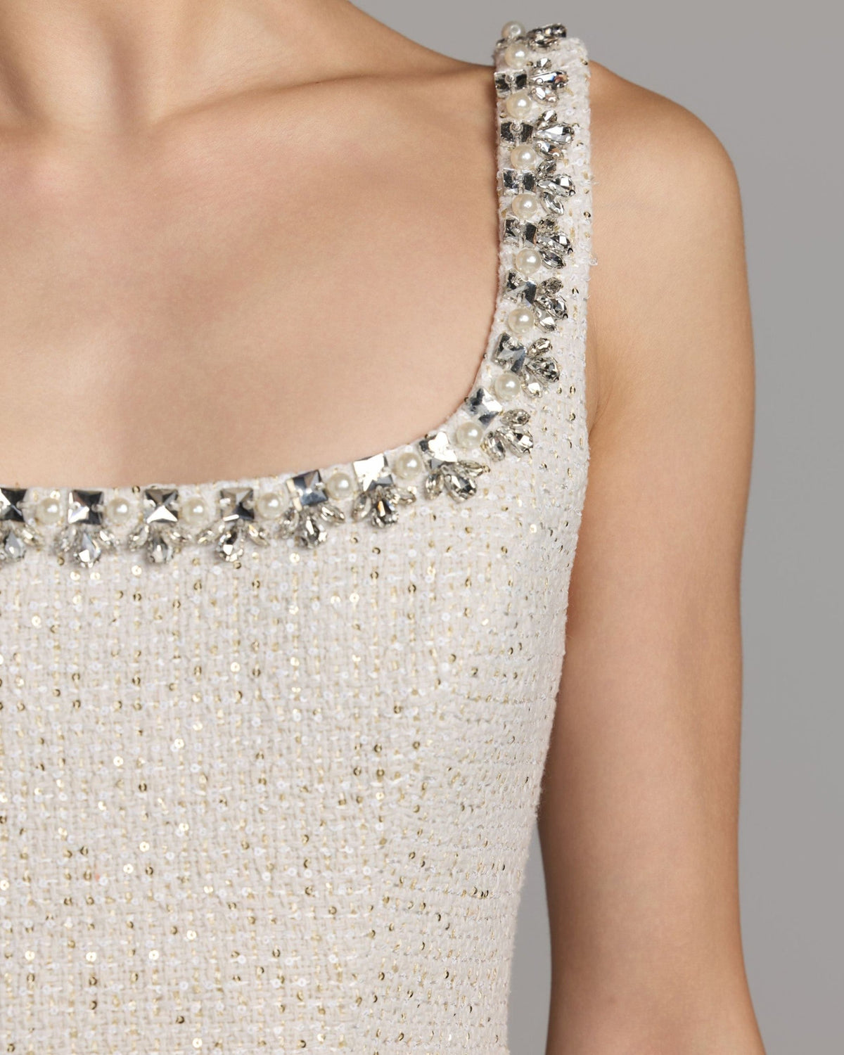 Ivory Embellished Boucle Fit and Flare Mini Dress