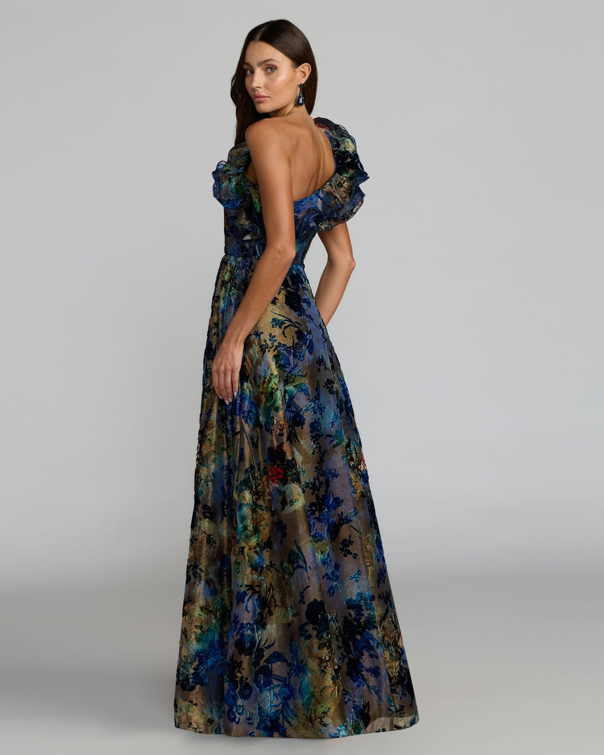 Black Multi One Shoulder Burnout Velvet Gown